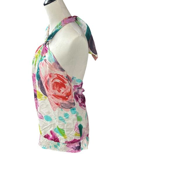 Romantic Garden Party Halter Top Marthy M Silk Watercolor Floral Medium - Picture 3 of 9